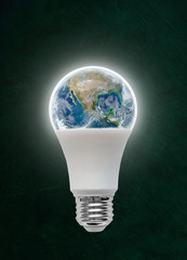 Planet Earth Inside LED Light Bulb With Copy Space