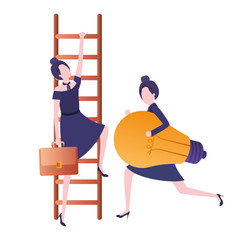 business couple with stair and light bulb avatar character