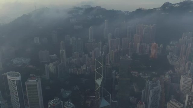 Aerial view of Hong Kong Central District in sunrise