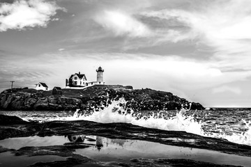 Nubble Lighthouse Black and White