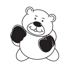 black and white happy cute bear cartoon playing with boxing gloves isolated on white background