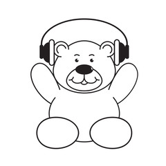 black and white happy cute bear cartoon listening music isolated on white background 