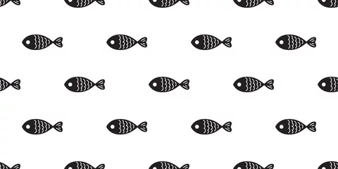 Wall murals Sea fish seamless pattern vector salmon shark fin dolphin whale ocean sea background isolated repeat wallpaper