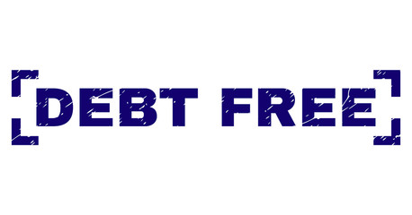 DEBT FREE text seal watermark with corroded texture. Text label is placed inside corners. Blue vector rubber print of DEBT FREE with corroded texture.