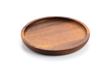 Wooden tray on white background.