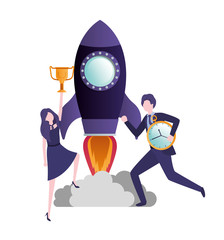 business couple with set icons