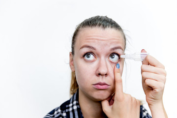 Young woman with bad eyesight with glasses and contact lenses