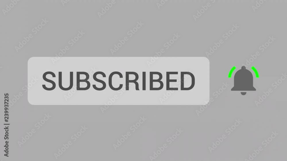 Poster mouse clicking subscribe button and bell notification with gray background.