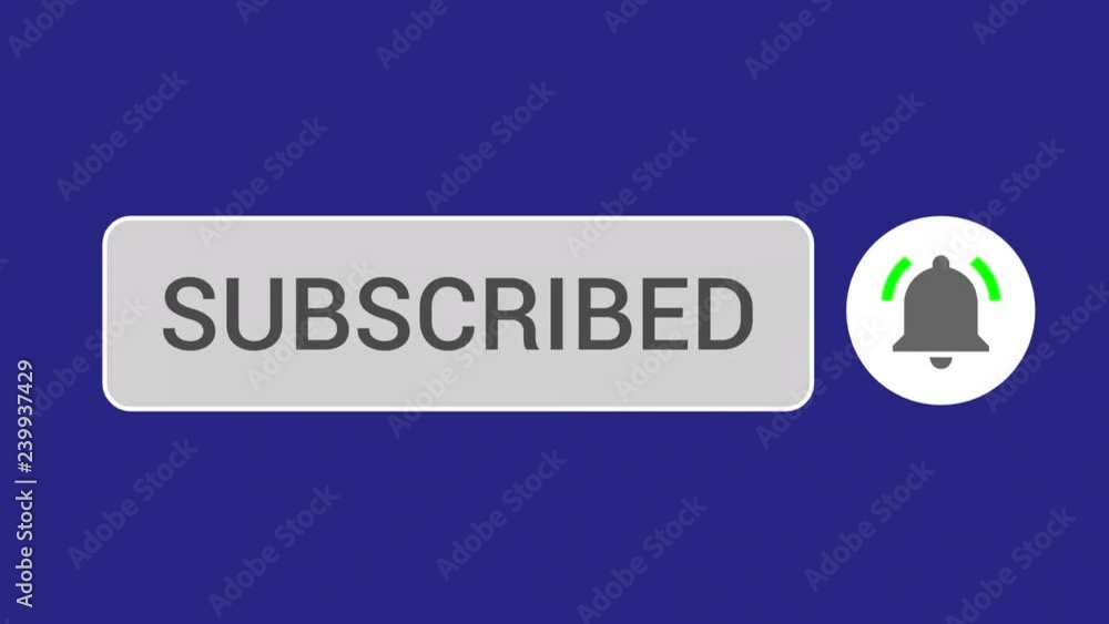 Poster mouse clicking subscribe button and bell notification with white border and deep blue background.