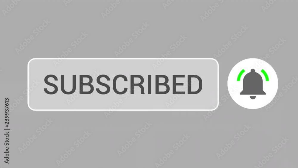 Poster mouse clicking subscribe button and bell notification with white border and gray background.
