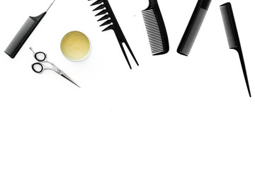 combs for hairdresser hairdresser on white background top view mockup