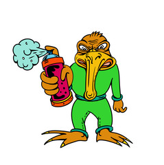 Kiwi Graffiti Artist Spray Painting Cartoon