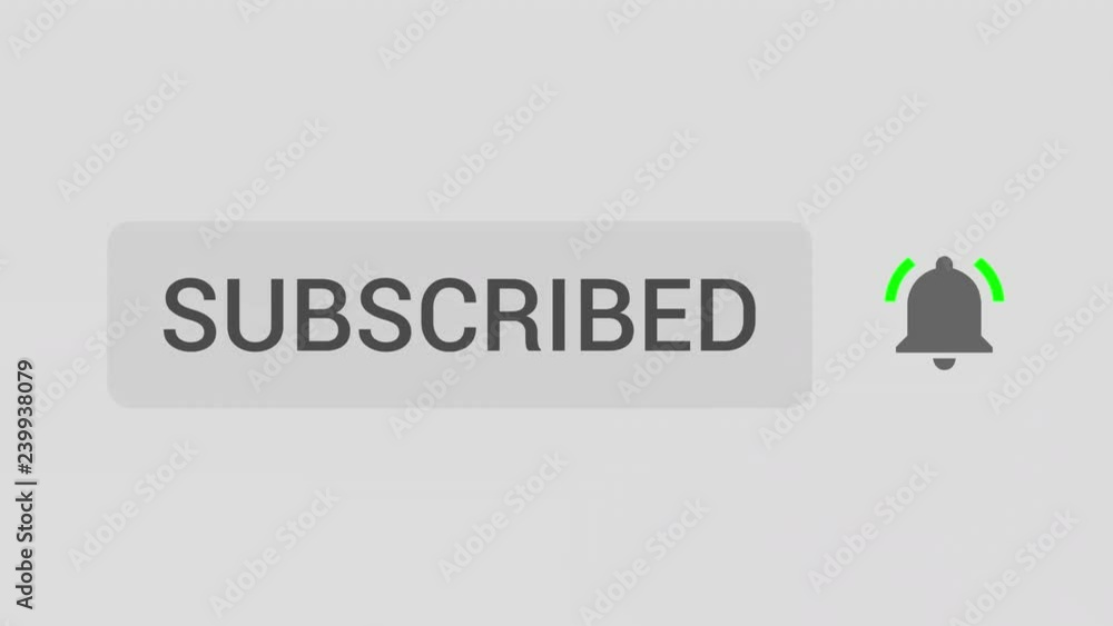 Poster mouse clicking subscribe button and bell notification with light gray background.