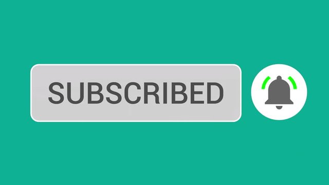 Mouse Clicking Subscribe Button and Bell Notification with White Border and Teal Background.