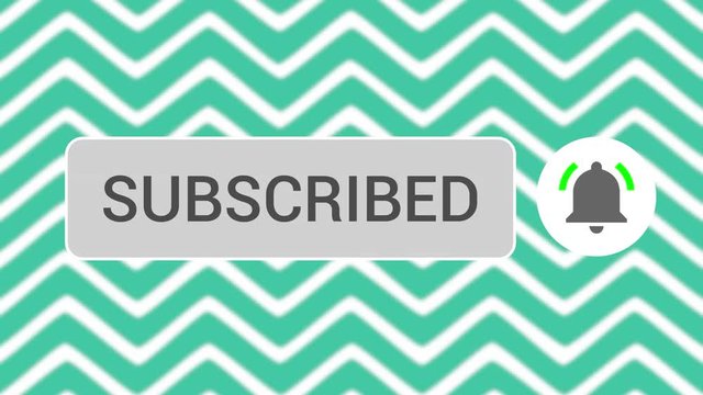 Mouse Clicking Subscribe Button and Bell Notification with White Border and Light Green Waves Background.