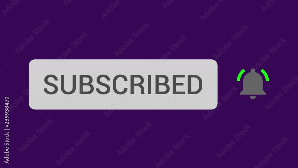 Poster mouse clicking subscribe button and bell notification with deep purple background.