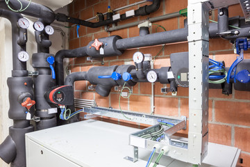 a room with industrial heating