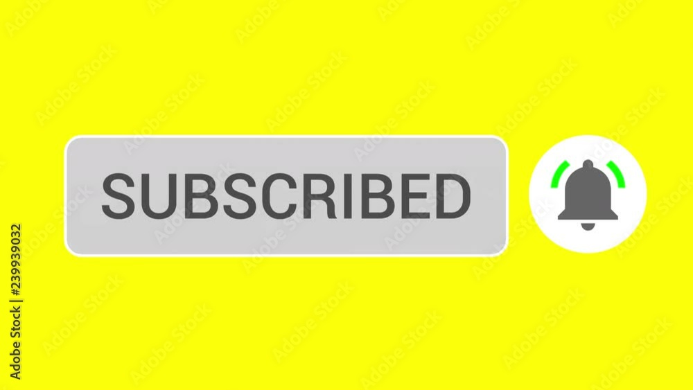 Poster mouse clicking subscribe button and bell notification with white border and yellow background.