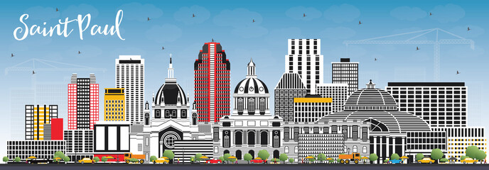 Saint Paul Minnesota City Skyline with Gray Buildings and Blue Sky.