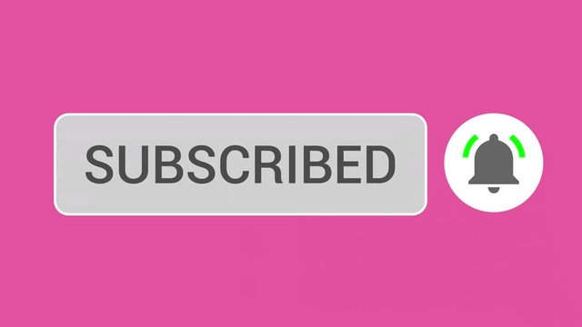 Mouse Clicking Subscribe Button and Bell Notification with White Border and Pink Background.