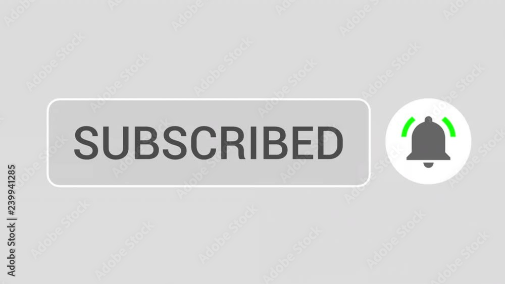 Poster mouse clicking subscribe button and bell notification with white border and light gray background.