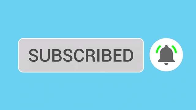 Mouse Clicking Subscribe Button and Bell Notification with White Border and Sky Blue Background.