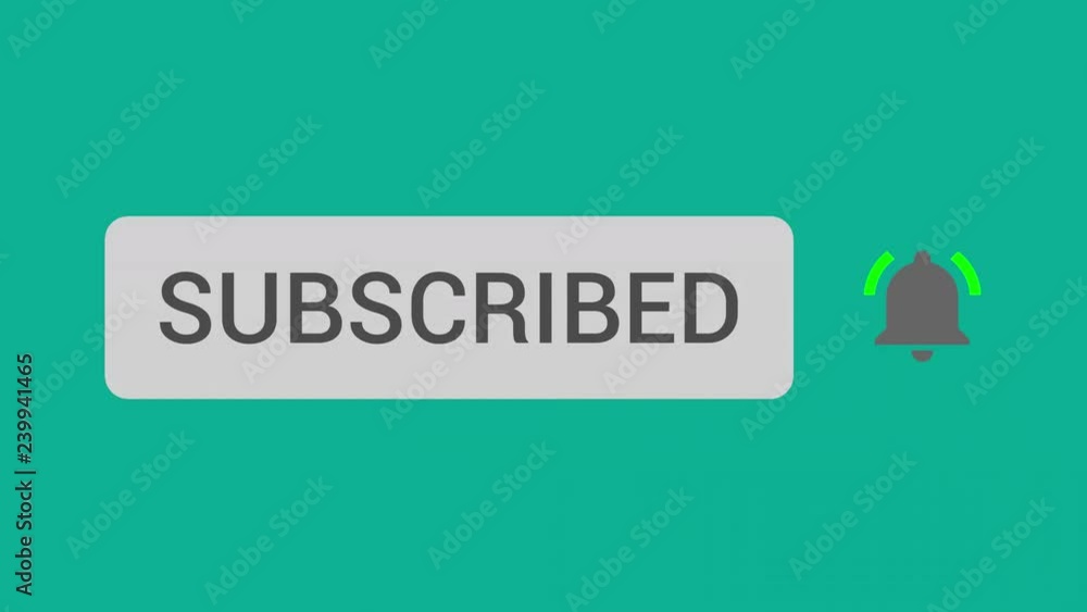 Aufkleber mouse clicking subscribe button and bell notification with teal background.