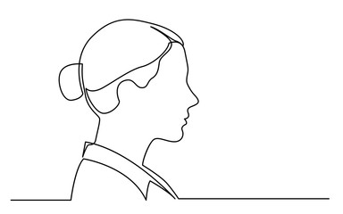 continuous line drawing of isolated on white background profile portrait of business woman