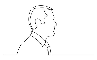 continuous line drawing of isolated on white background profile portrait of businessman