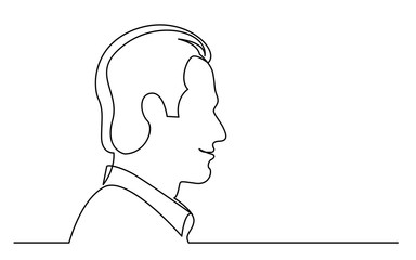 continuous line drawing of isolated on white background profile portrait of grinning man