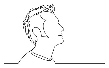 continuous line drawing of isolated on white background profile portrait of happy man