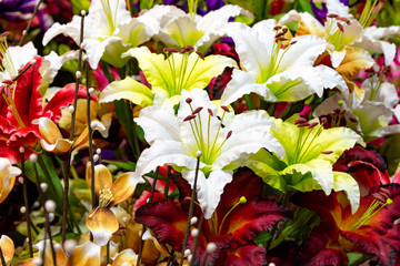 Obraz na płótnie Canvas Colorful plastic Tulips bouquet