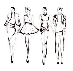 Fashion girls sketch. Fashion illustration. Drawing fashion models