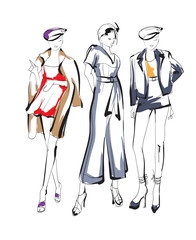 Fashion girls sketch. Fashion illustration. Drawing fashion models