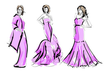 Fashion girls sketch. Fashion illustration. Drawing fashion models