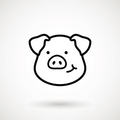 Pig line icon. logo Piglet face with smile in outline style. Icon of Cartoon pig head with smile. Chinese New Year 2019. Zodiac. Chinese traditional Design, decoration Vector illustration.