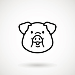 Fototapeta premium Pig line icon. logo Piglet face with smile in outline style. Icon of Cartoon pig head with smile. Chinese New Year 2019. Zodiac. Chinese traditional Design, decoration Vector illustration.