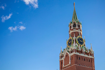Bell tower in Moscow isolated on a blue sky