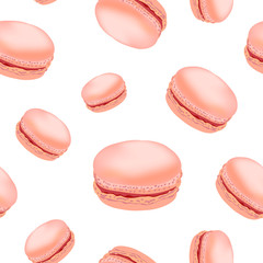 Seamless pattern with colorful macaroon cookies on white background.