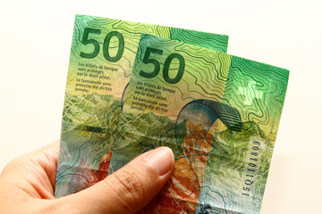 Fifty swiss franc as background