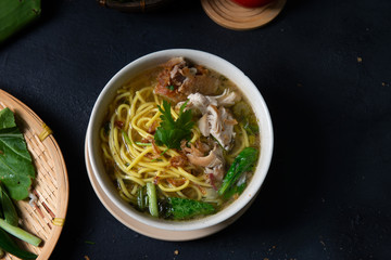 traditional asian soup noodle top down