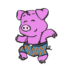 Pig farmer dancing cartoon