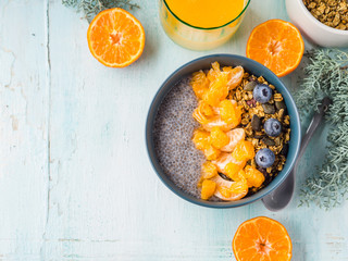 Chia pudding with tangerines and granola