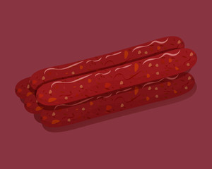 Smoked sausage. Isolated fresh meat icons. Vector illustration.