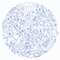 Vector seamless pattern with school and education icons.