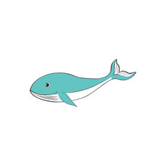 Cute cartoon blue whale, kid wild animal vector funny illustration isolated on white background, decorative fish, marine mammal for character design, mascot, zoo alphabet, children invitation, cards