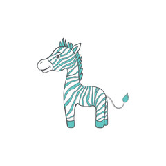 Cute cartoon zebra, kid wild animal, vector funny illustration mammal isolated on white background, decorative colorful horse for character design, mascot, zoo alphabet, greeting card, children invite