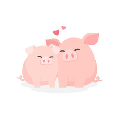 Cute couple pig hugging embracing happily, Dating relationship concept, Cartoon vector illustration
