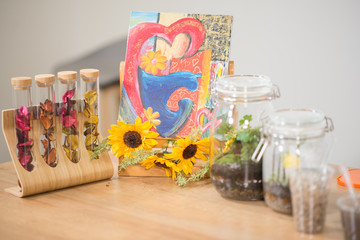 Kid plant small tree in the bottle in the science class