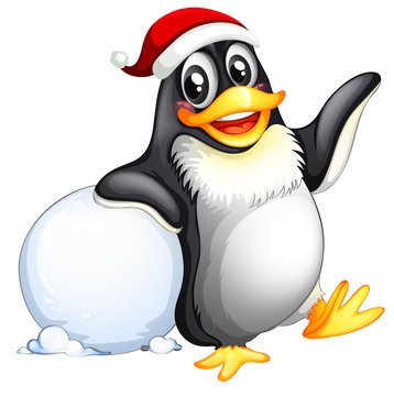 Penguin character with snowball